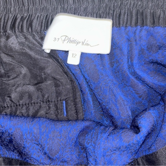 3.1 Phillip lim black/blue patterned silk trim joggers size 12 EUC - Picture 4 of 10